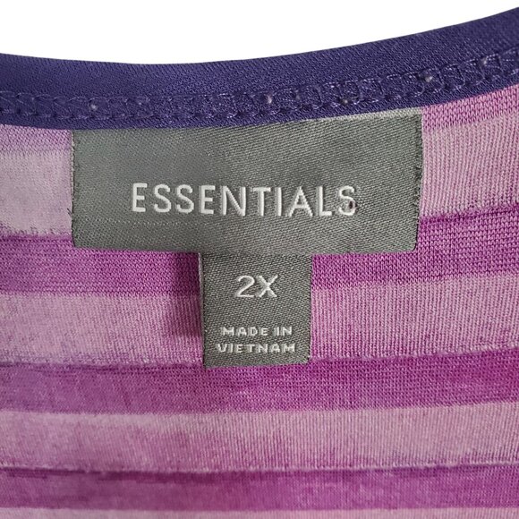 Essentials Size 2X Top Tee Tie Dye Striped Ruffle Ombre Gradient Stretch V Neck - Picture 4 of 9